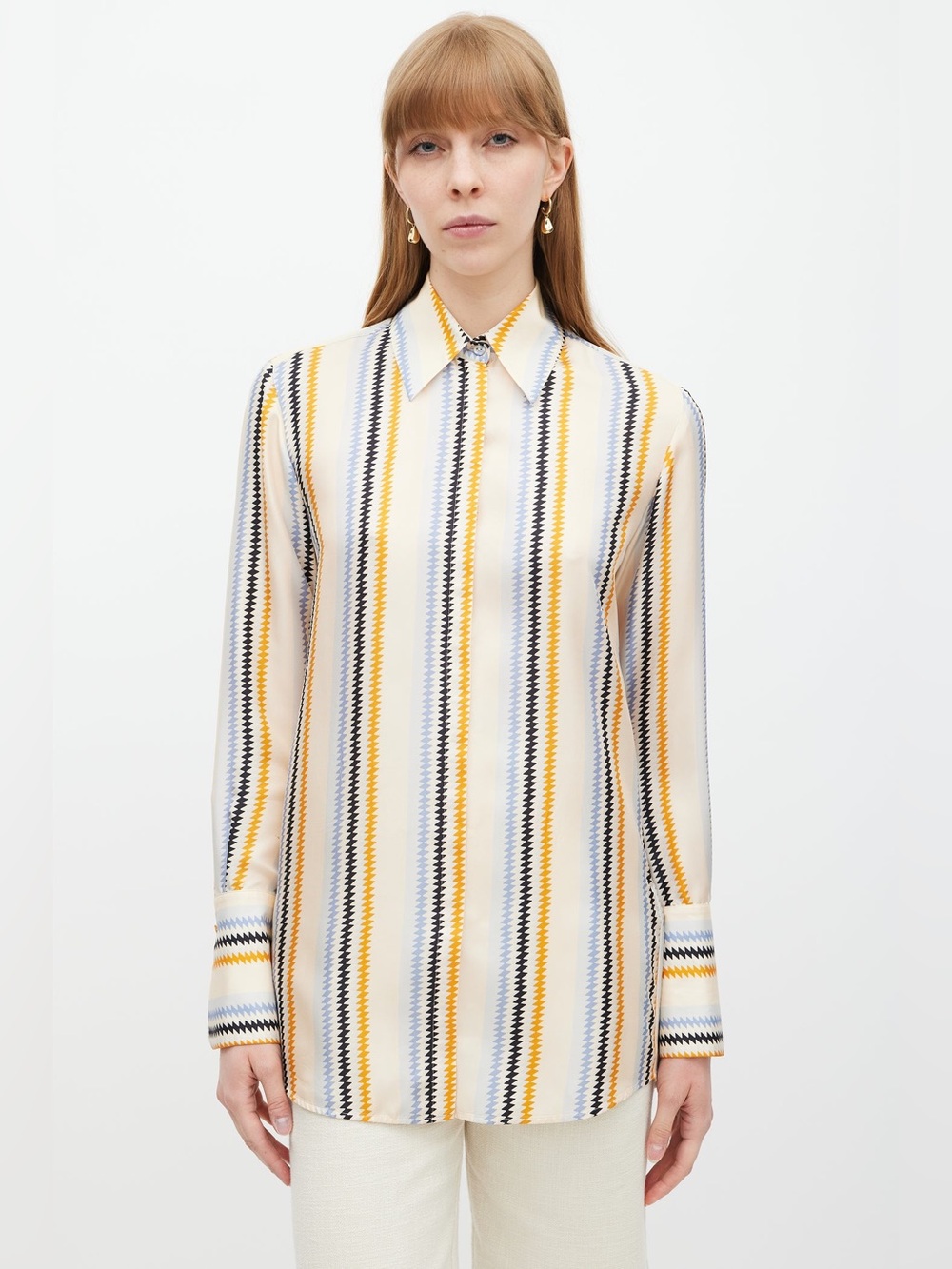 Victoria Beckham Runway 100% Silk Luxurious Multi-Colour Zigzag Striped Shirt 0